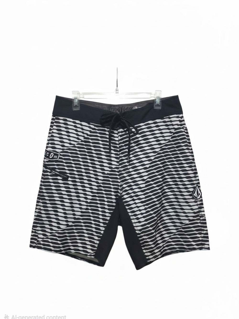 Men's Black & White Patterned Swim Trunks